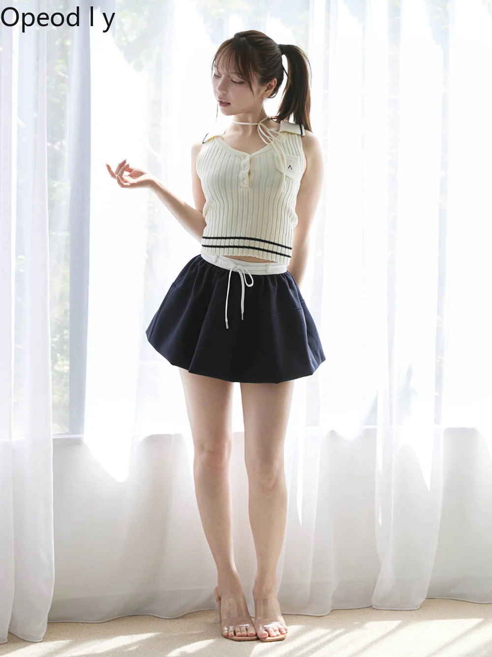Suspender Tank Top - Japanese Sweet Lapel Twist V-neck Sleeveless