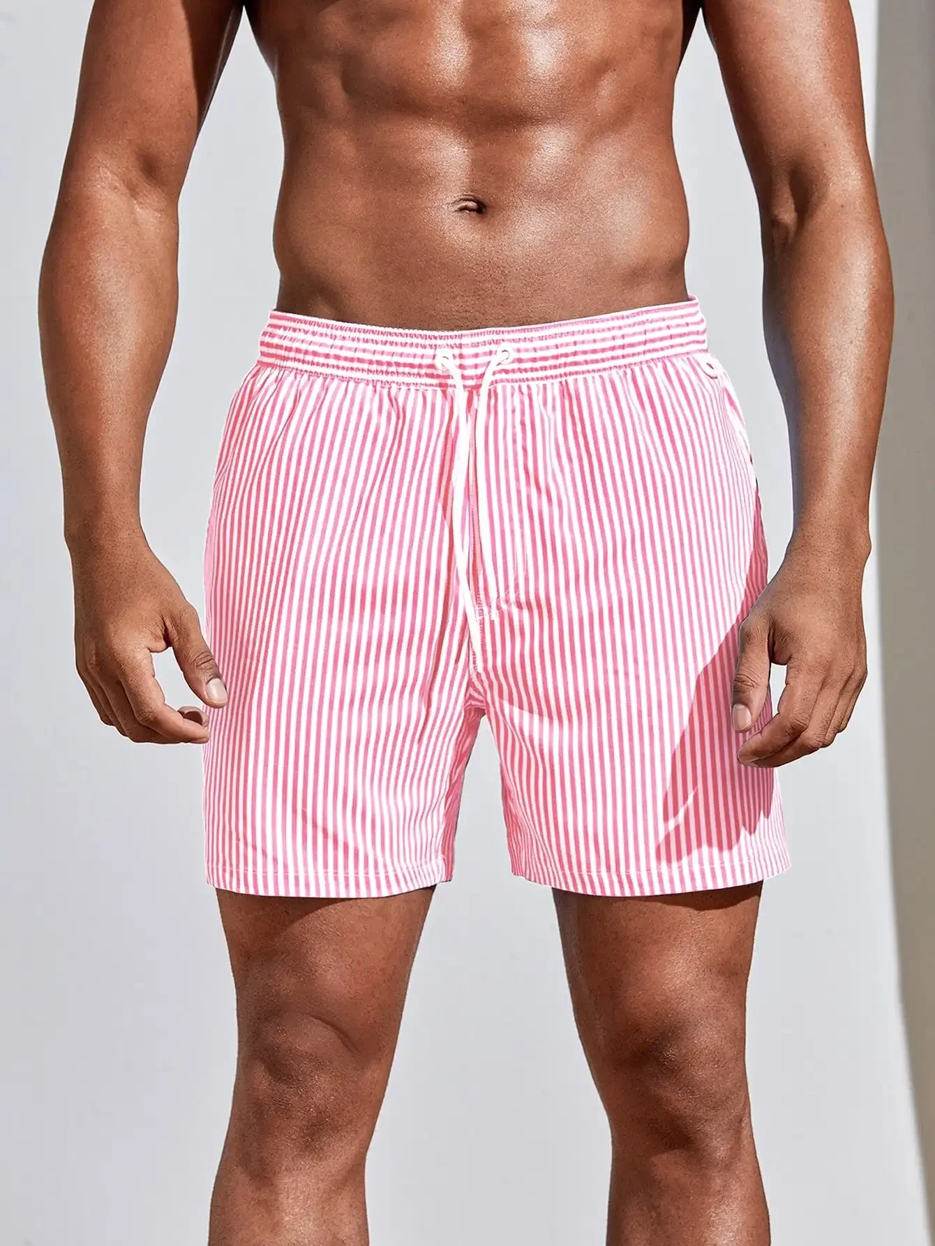 Men Vertical Striped Drawstrin - Bamboo Fiber Trunk 评论和价格
