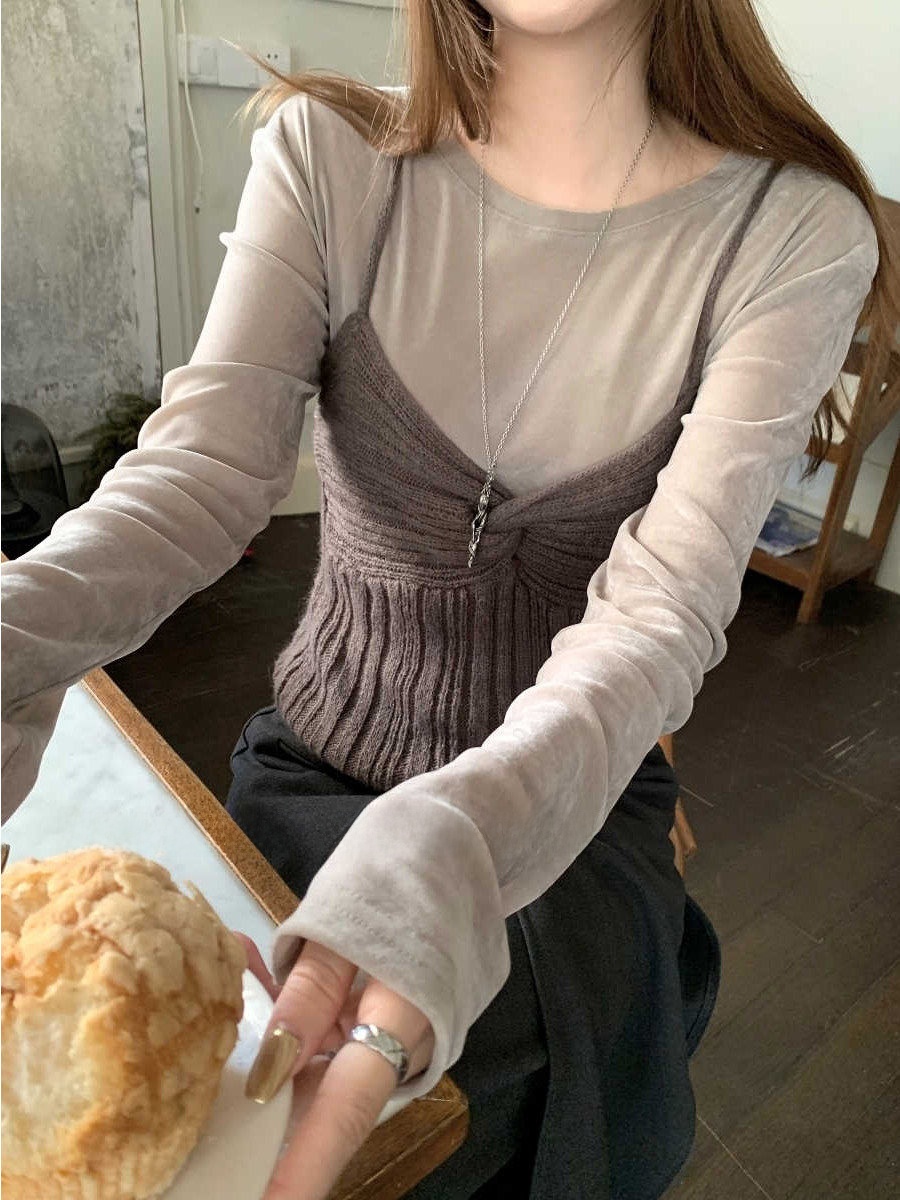 Korean Ambient Knitted Long Sv - Base Layer Top 评论和价格