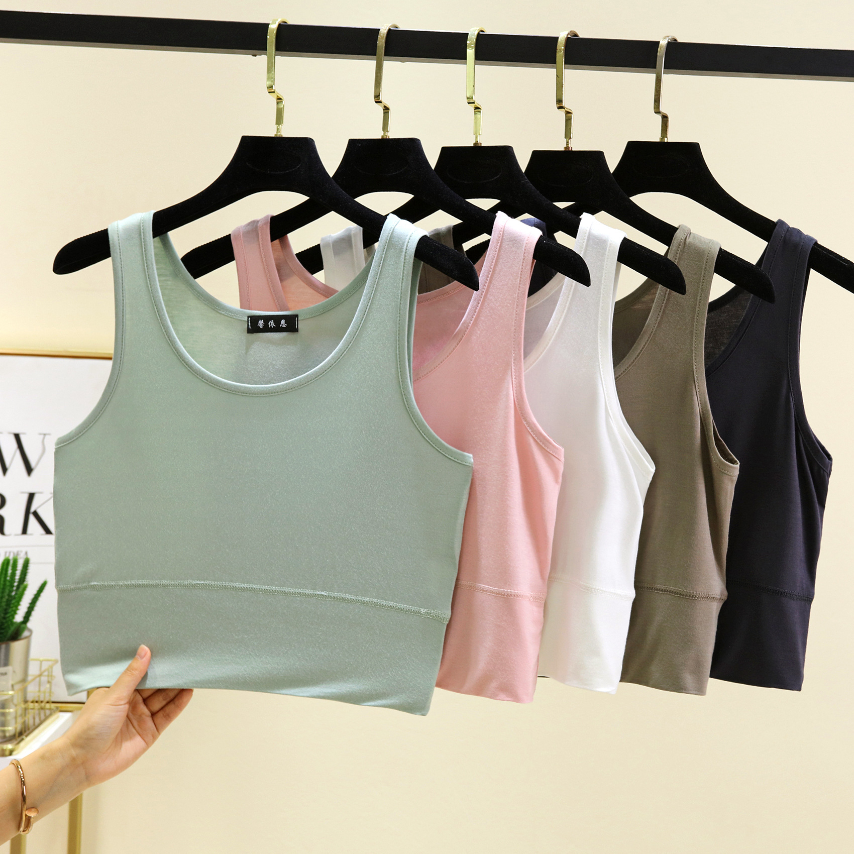 Modal O Neck cropped top Elast - Sleeveless Undershirt 评论和价格