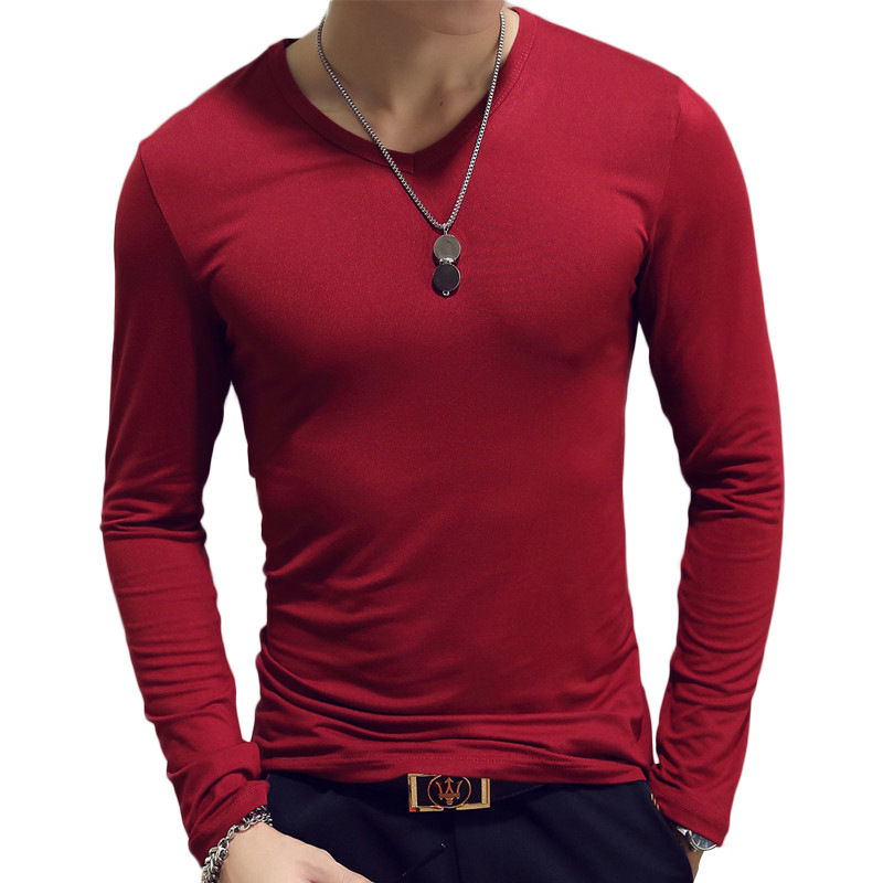 V Neck Mens T Shirts Plain Lon - Undershirt Crew Neck 评论和价格