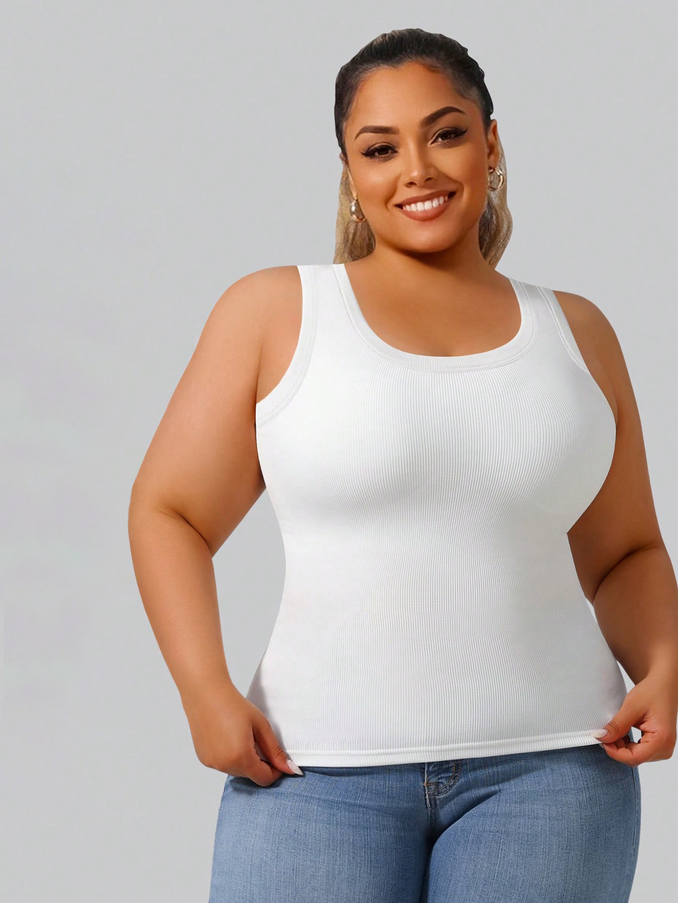 Plus Size Women's Solid Ribbed - Tank Top Ribbed 评论和价格