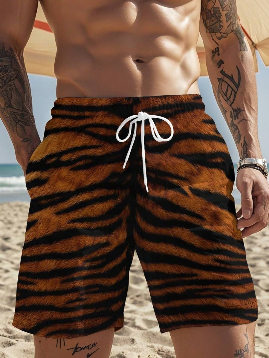 Mens Tiger Print Beach Shorts  - Trunk Breathable Men 评论和价格