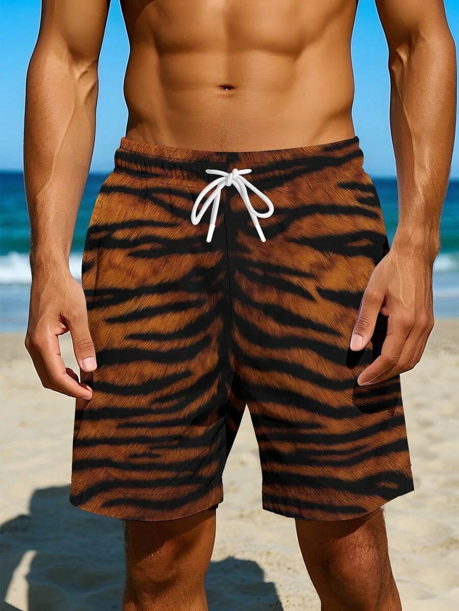 Mens Tiger Print Beach Shorts  - Trunk Breathable Men 评论和价格