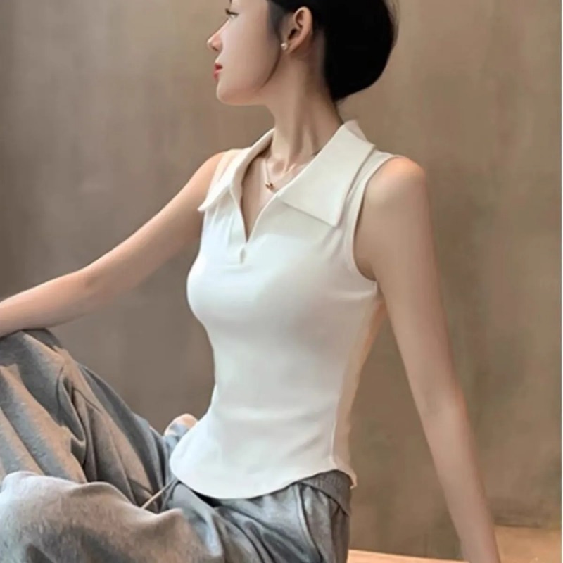 Women's White Sleeveless Polo  - Tank Top Ribbed 评论和价格