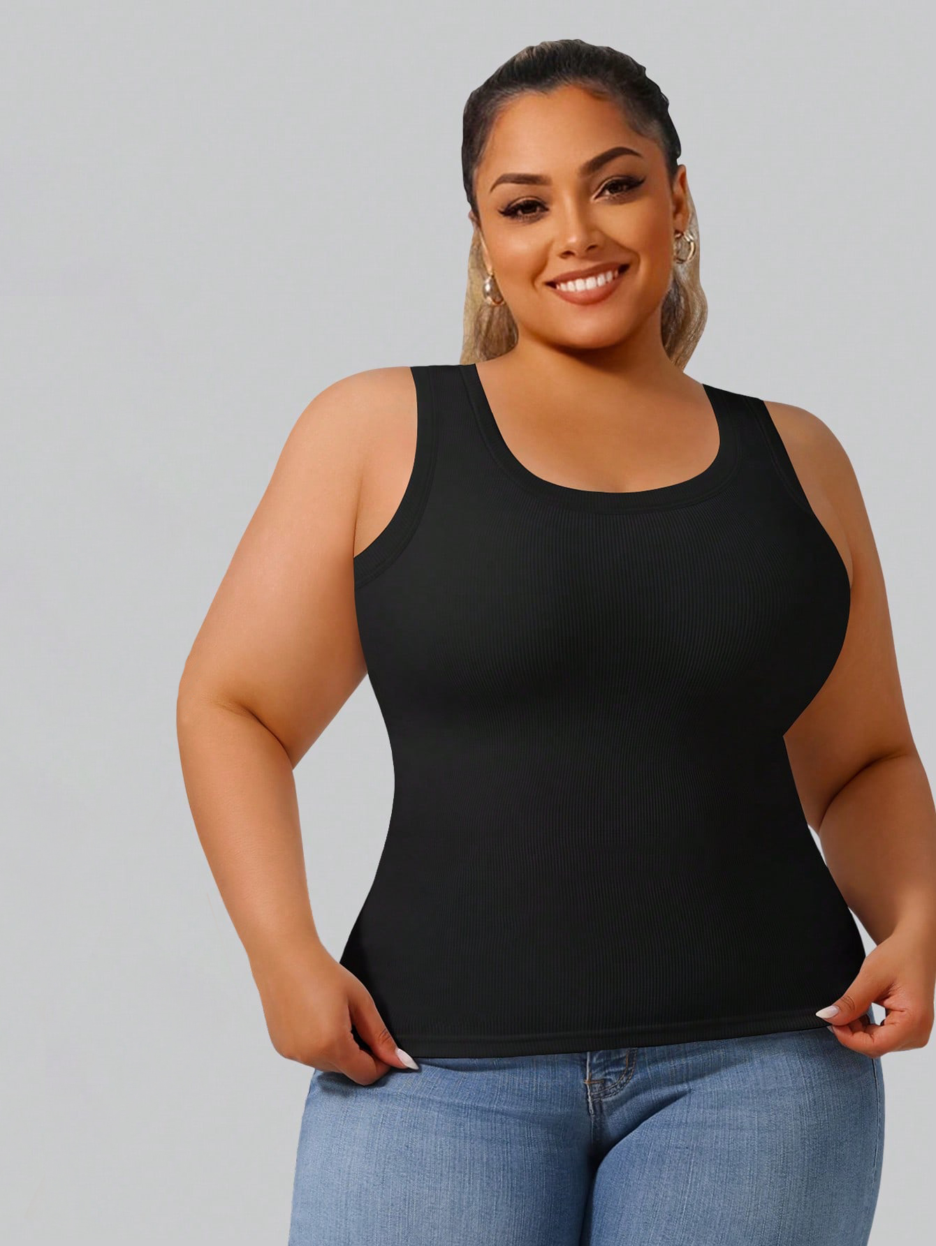 Plus Size Women's High Stretch - Tank Top Ribbed 评论和价格